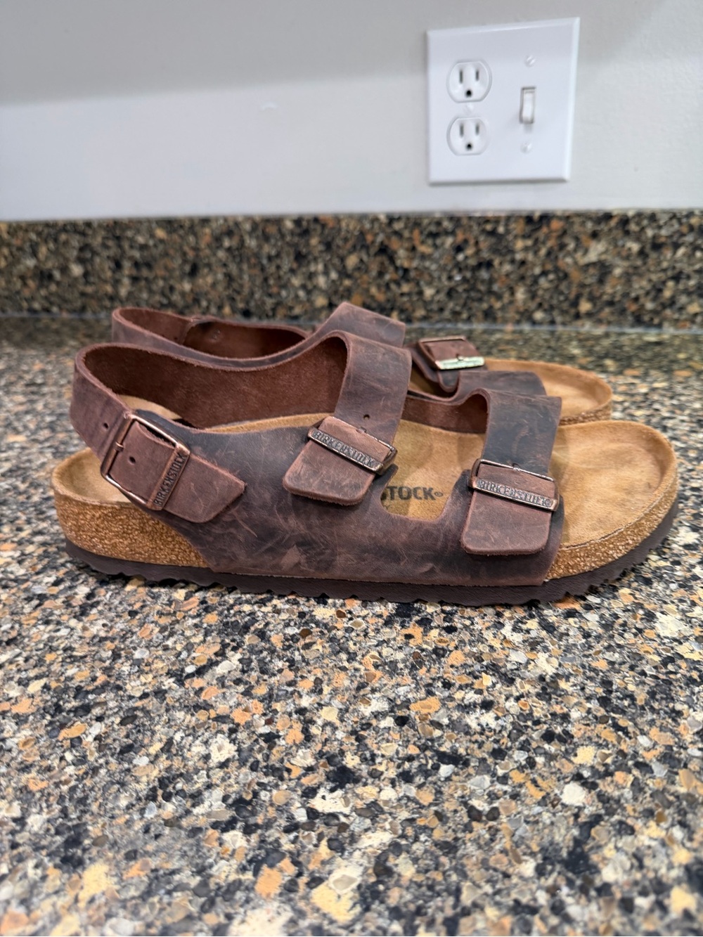 Brown Double Buckle Leather Sandals Mens 9 - Picture 4 of 11
